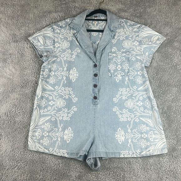 FREE PEOPLE  Short Sleeve Button-Up One Piece Denim Romper, Women’s Size XS - Picture 2 of 15